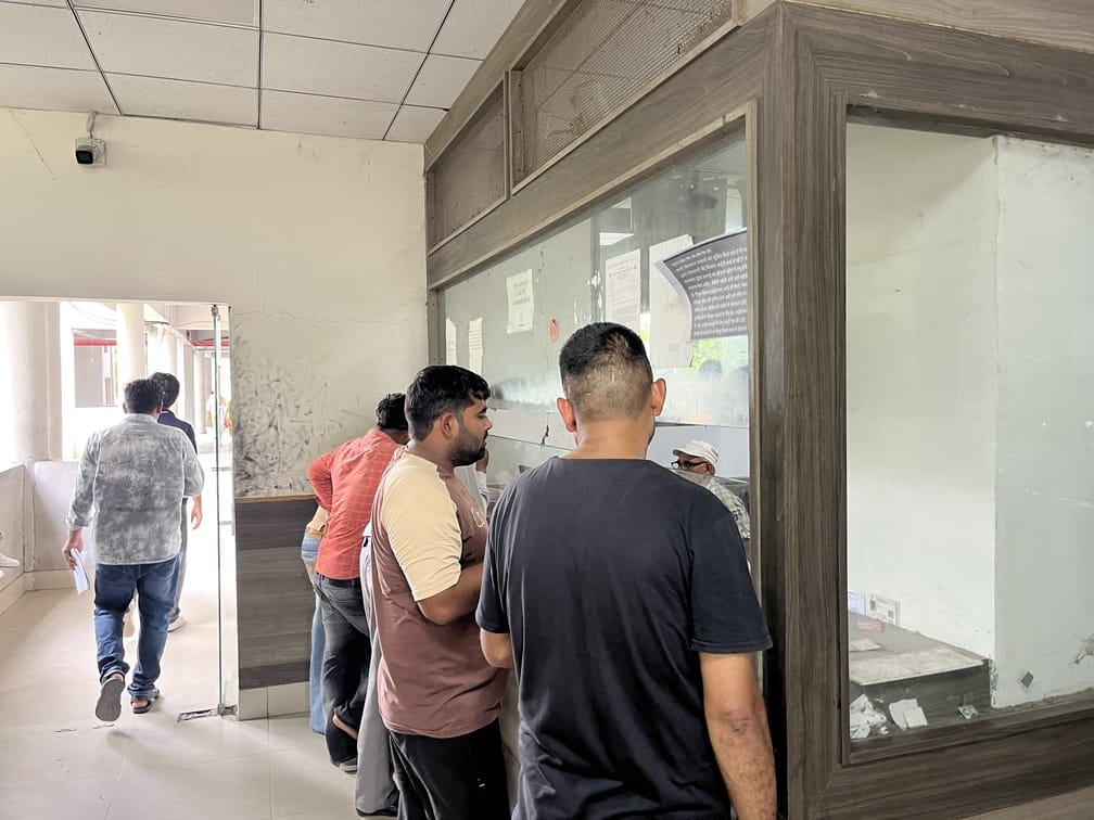 Revenue Department's online portal has been down for a month and a half; the department is making manual entries using red ink.