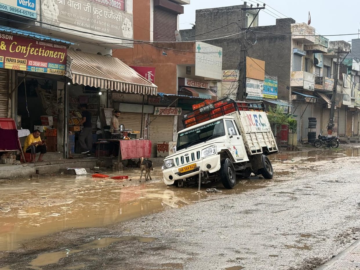 Pundri's roads submerged in the very first rain.