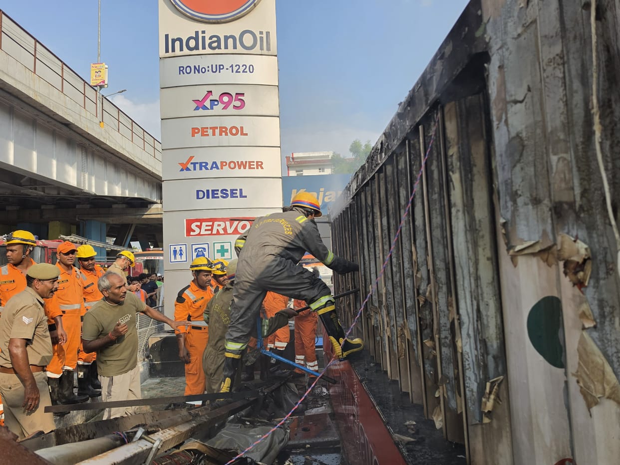 Fire at a restaurant opposite the petrol pump.