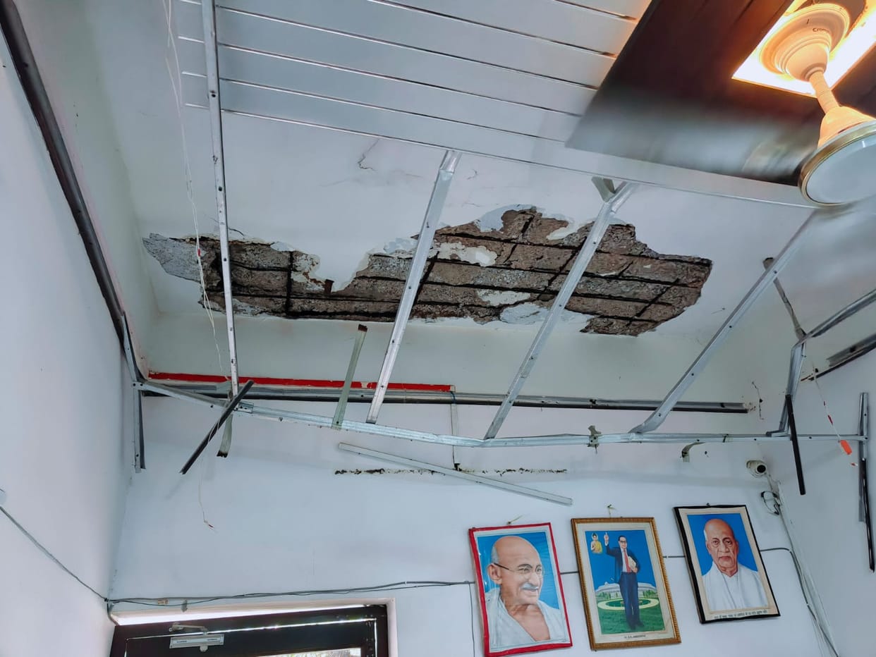 Ceiling plaster fell during the public hearing