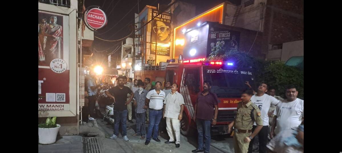 Fire breaks out on the third floor of Archana Saree Showroom.