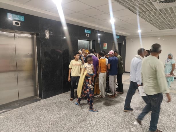 Three out of four lifts in the OPD are out of order; patients are facing long waits.