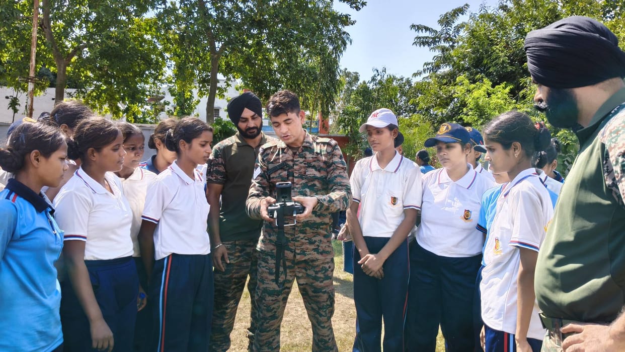 Female NCC cadets trained to operate drones.