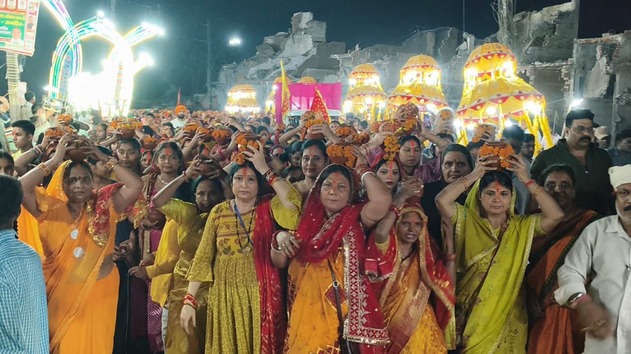 Maa Kali's procession taken out with music and fanfare.