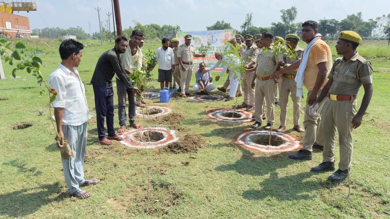 Villagers planted saplings during Van Mahotsav.