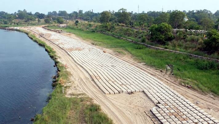 Launching apron will protect the railway track from the flow of Ganga.