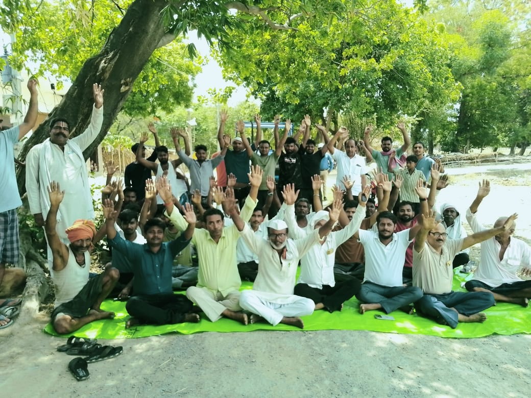 Villagers staged a protest for the repair of the dilapidated road.