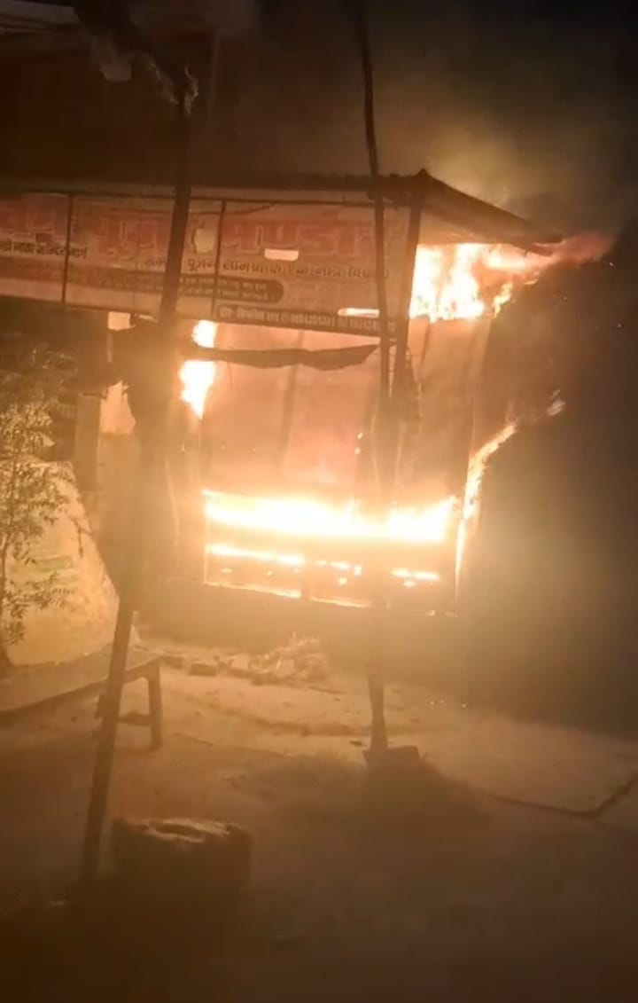 Fire breaks out at a shop selling worship materials.