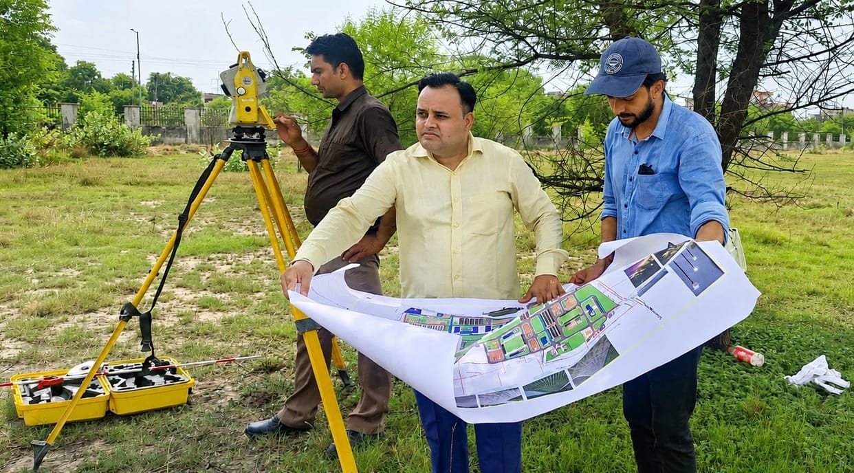 Survey begins for the construction of the new Ayush University campus; team arrives.