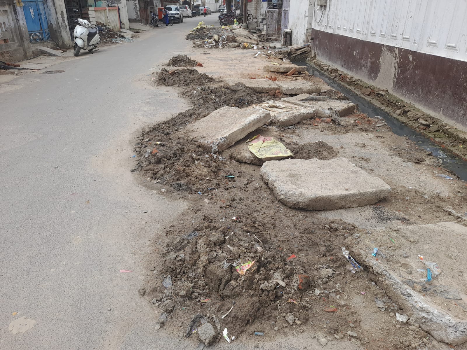 मैहर देवी मार्ग कालीकुत्ती में सड़क के किनारे पड़ा नाले का  कचरा।