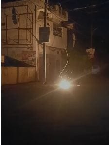 A high-tension line wire snapped and fell onto the road.