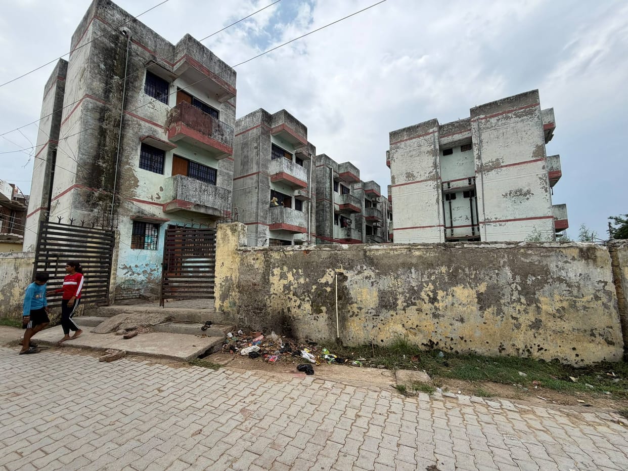 'Aasra Awas' abandoned for 11 years; a picture of neglect and disrepair.