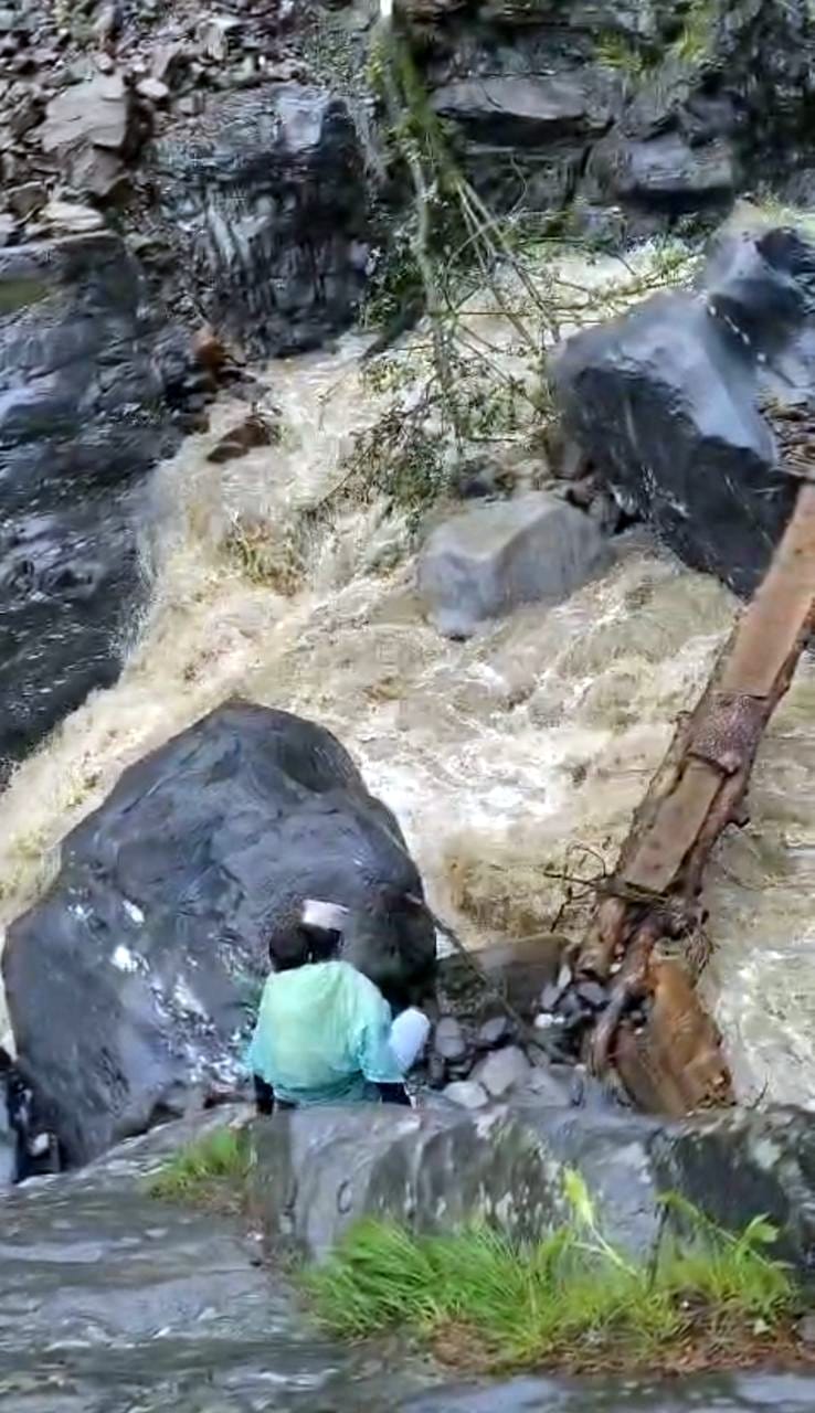 Culvert washed away by floods in Kasheri Nala; village cut off from district headquarters.