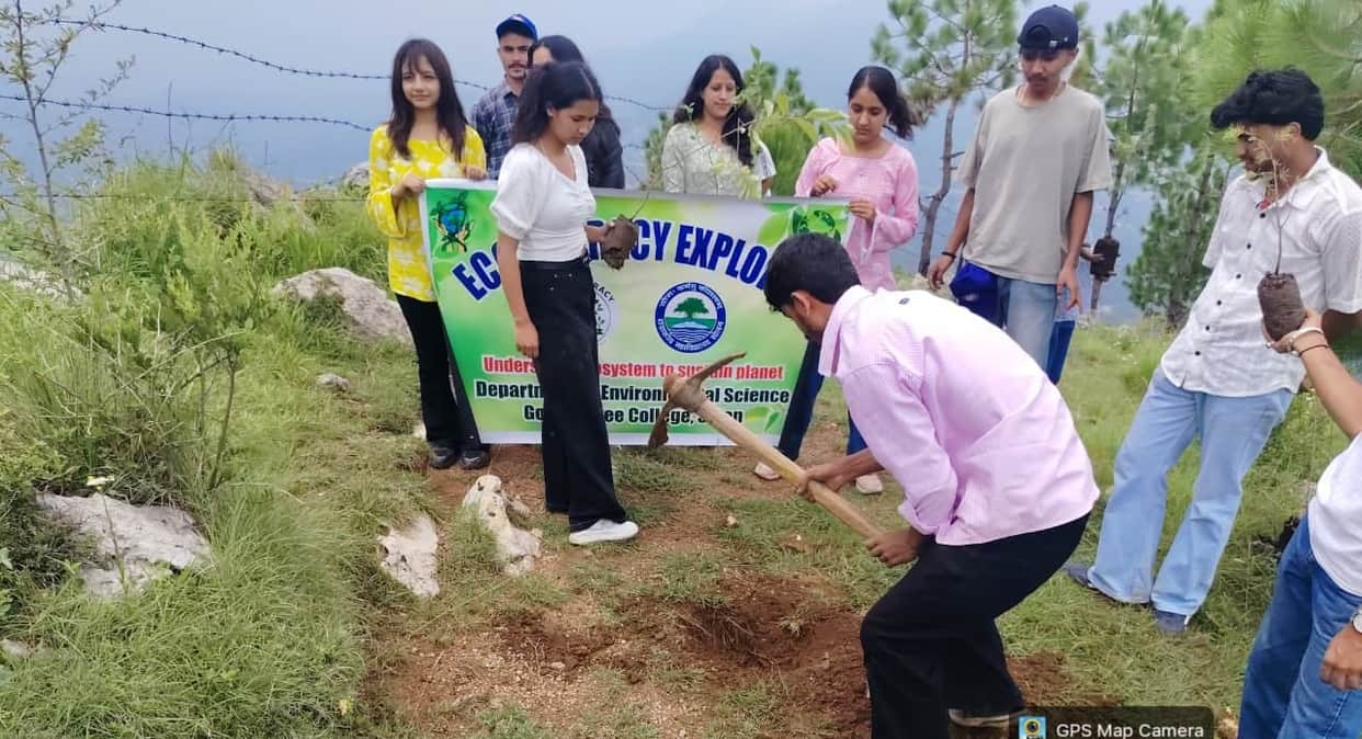 Students planted Deodar and Chir pine saplings in Galanag village.