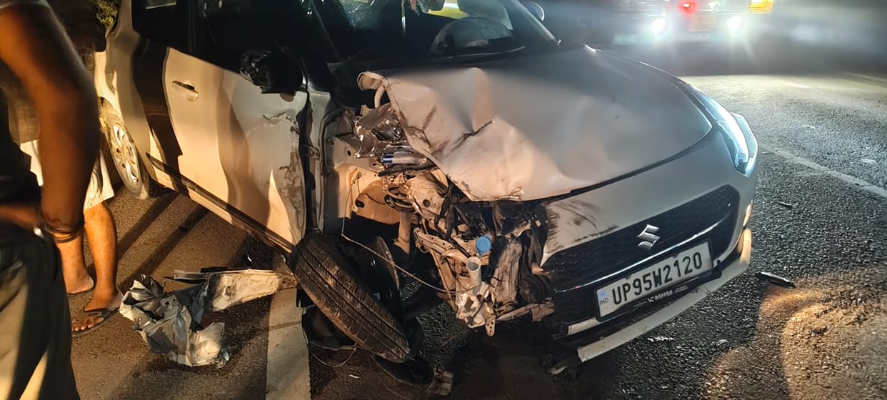 Dumper hits car; businessman injured.