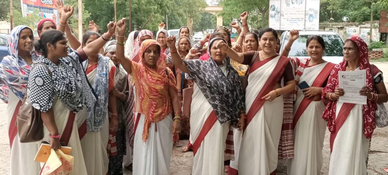 ASHA workers protest at the Collectorate over their demands.