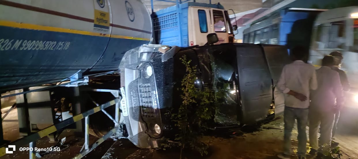 Out-of-control SUV collides with tanker, four injured