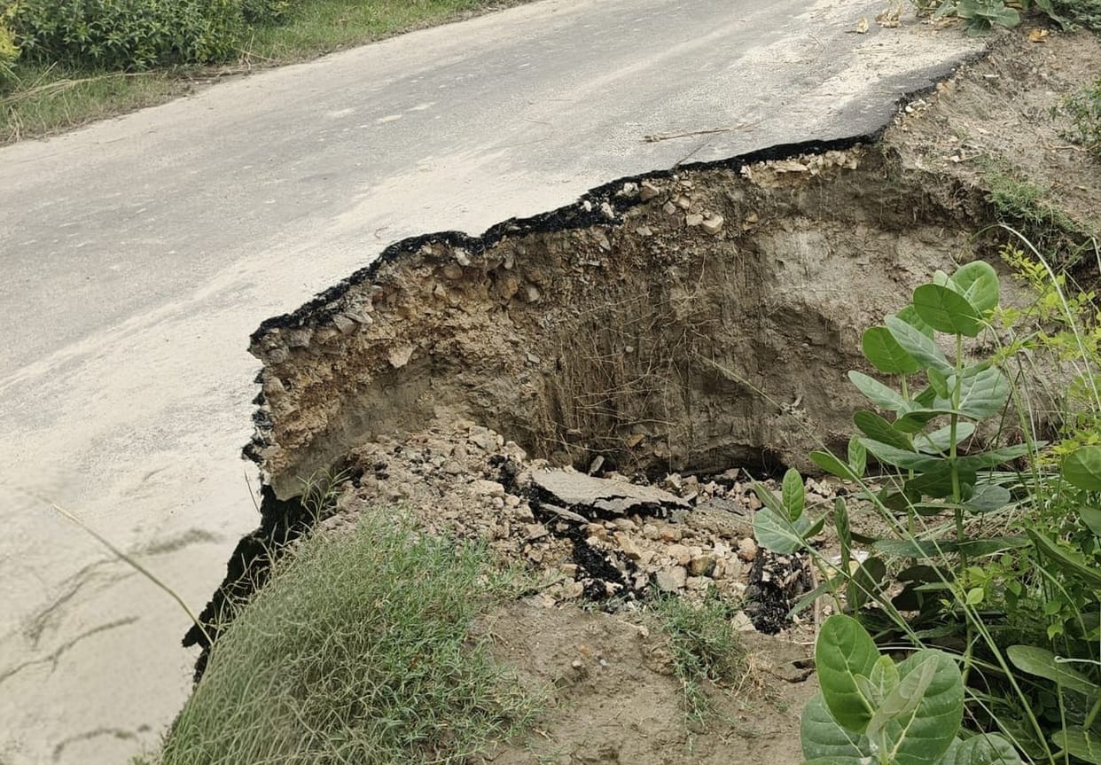 Road built at a cost of four crore rupees washed away in the very first rain