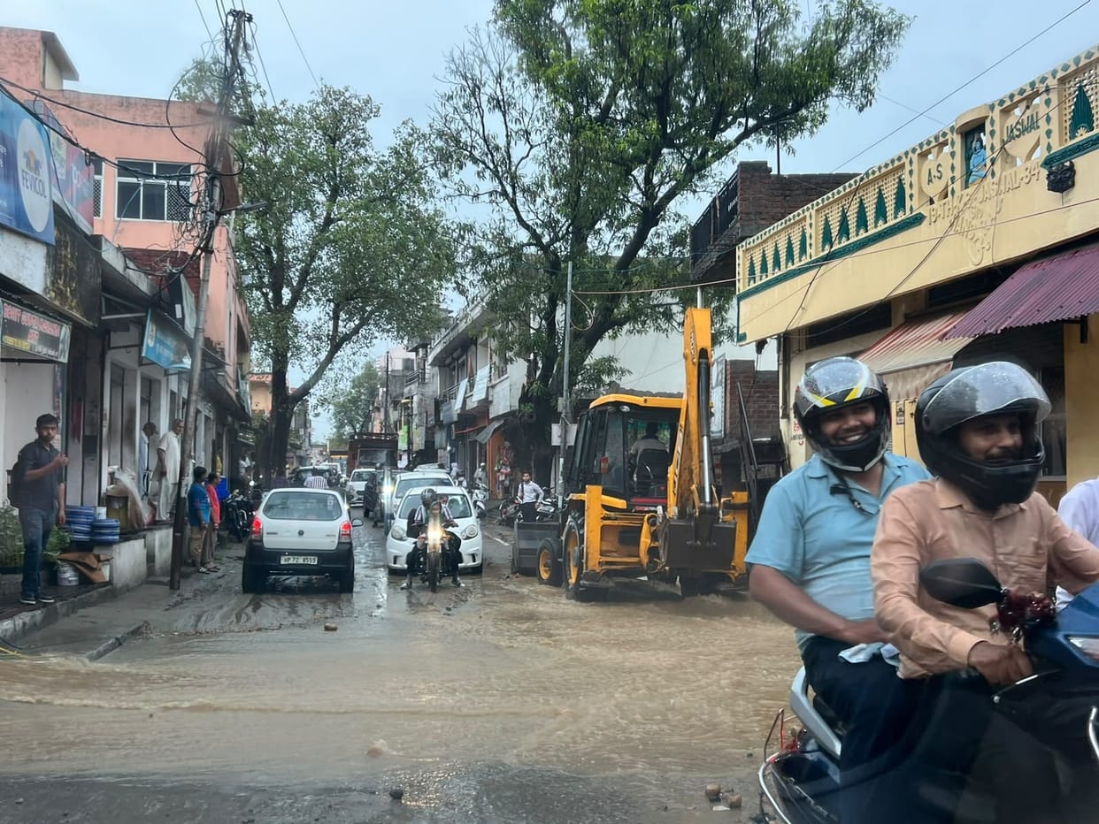 Waterlogging in Gagret market due to heavy rain.