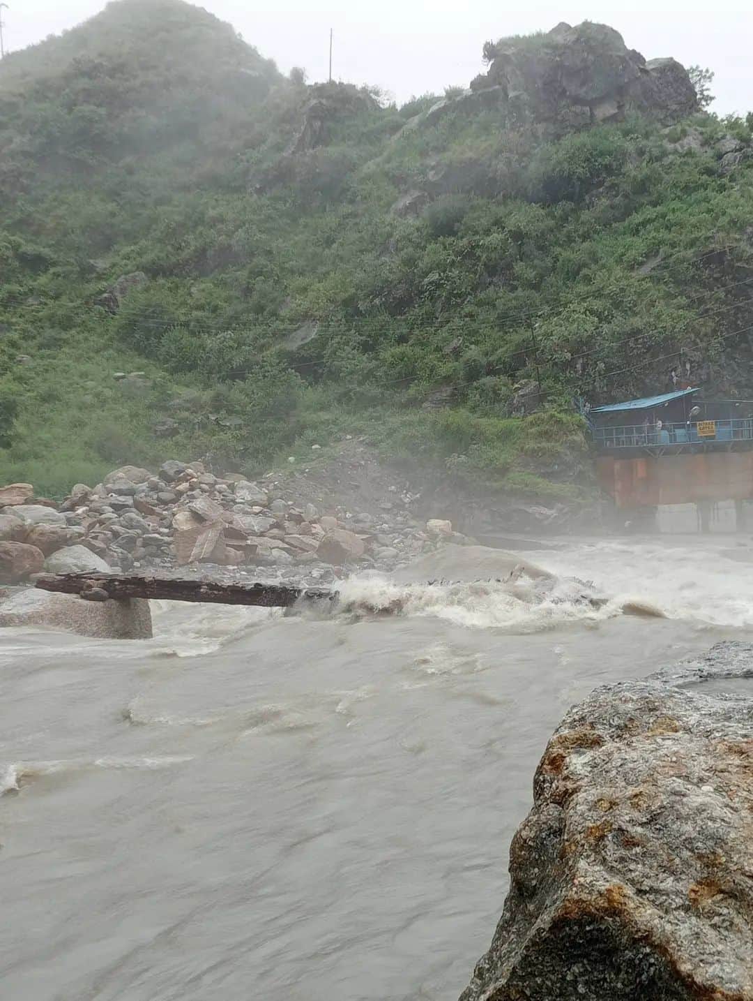 Road washed away in Ganvi Khad at Rungcha