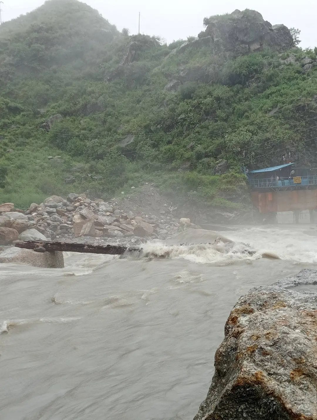 Road washed away in Ganvi Khad at Rungcha