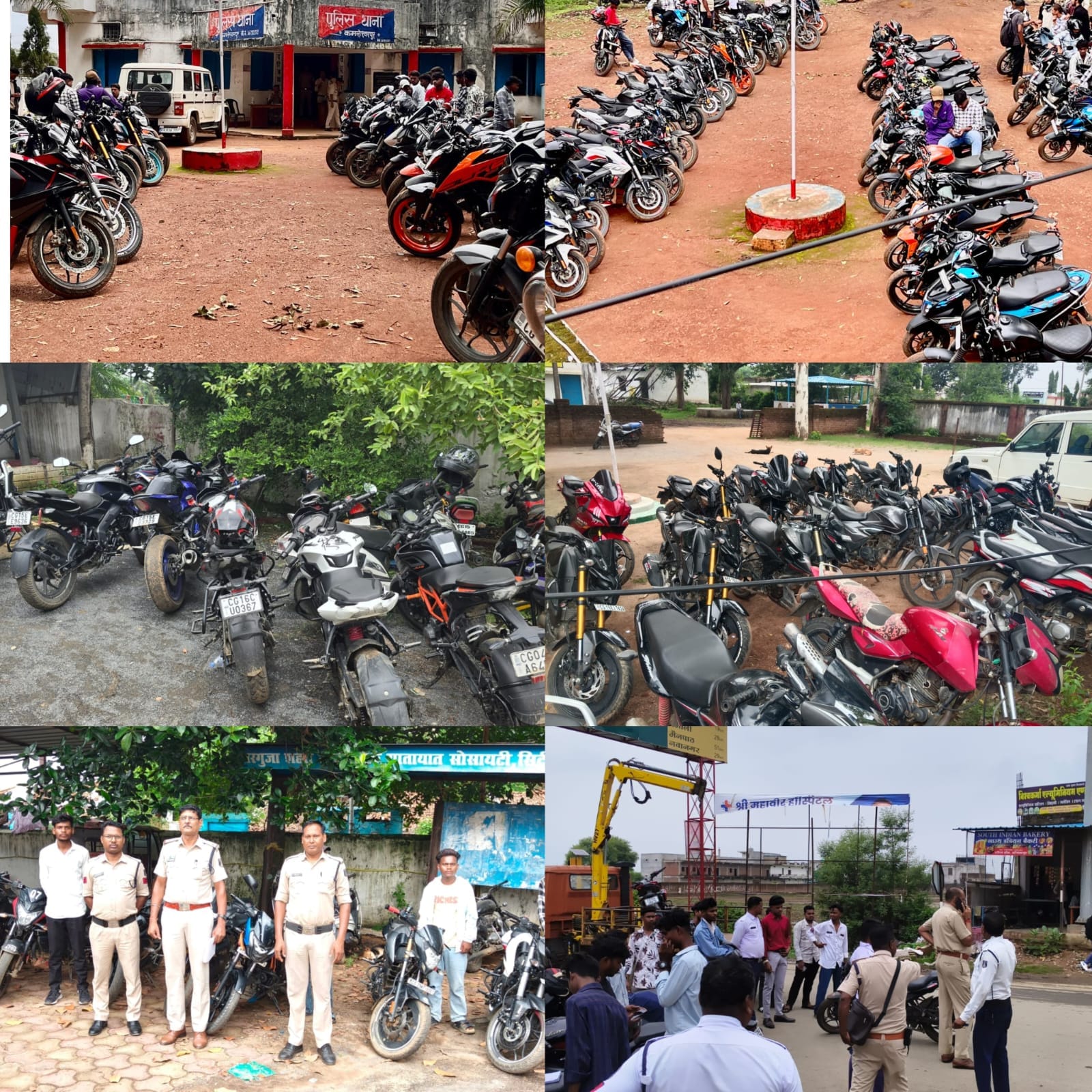 पुलिस ने जप्त किए दर्जनों मोटरसाइकल वाहन।