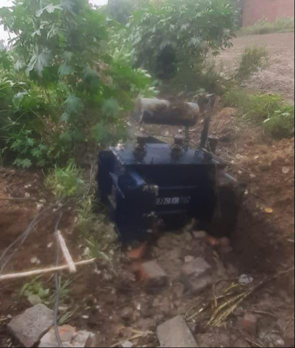 Transformer falls after foundation collapses; power out for 250 houses.