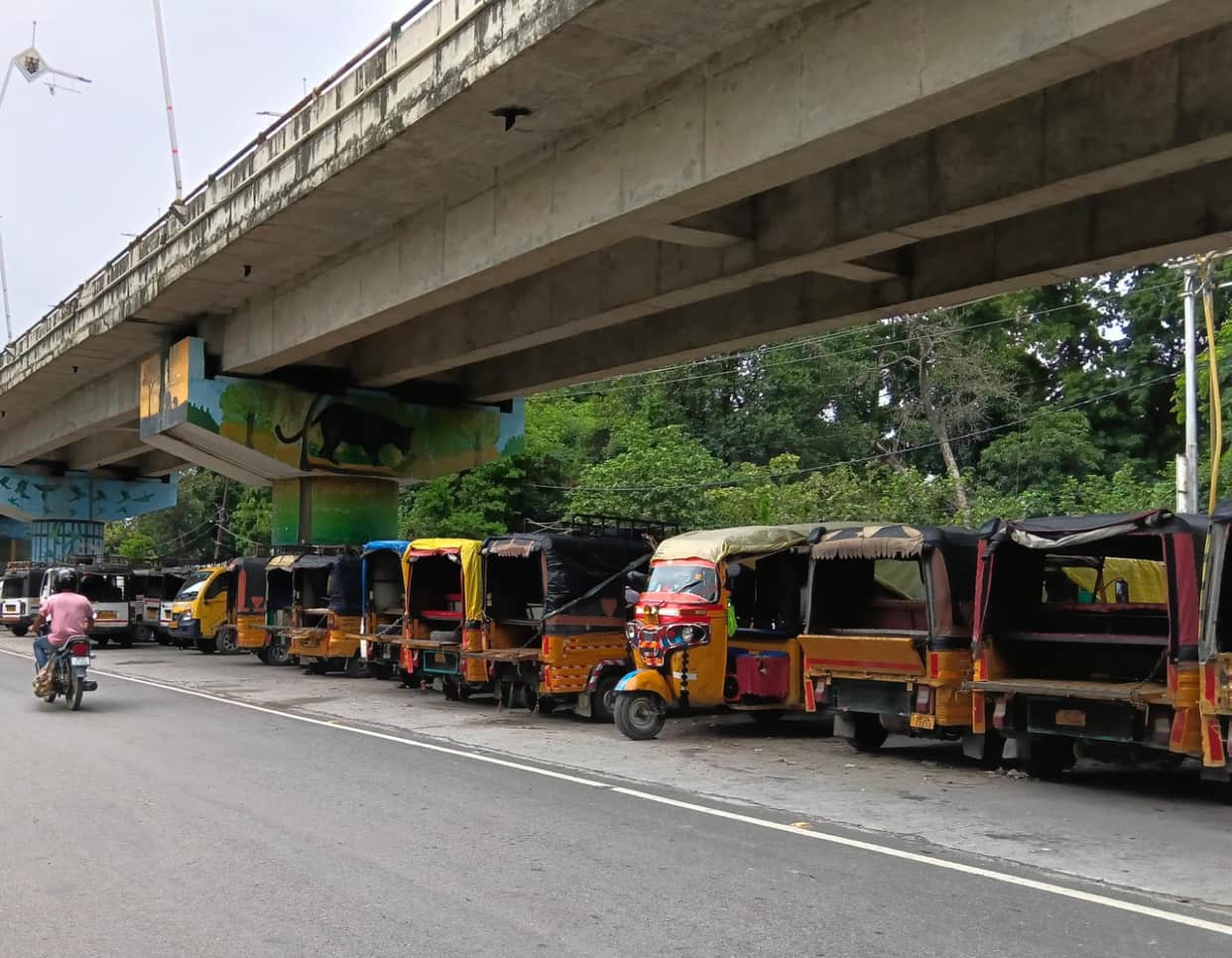 Temporary stand set up under the Naugawan intersection overbridge.