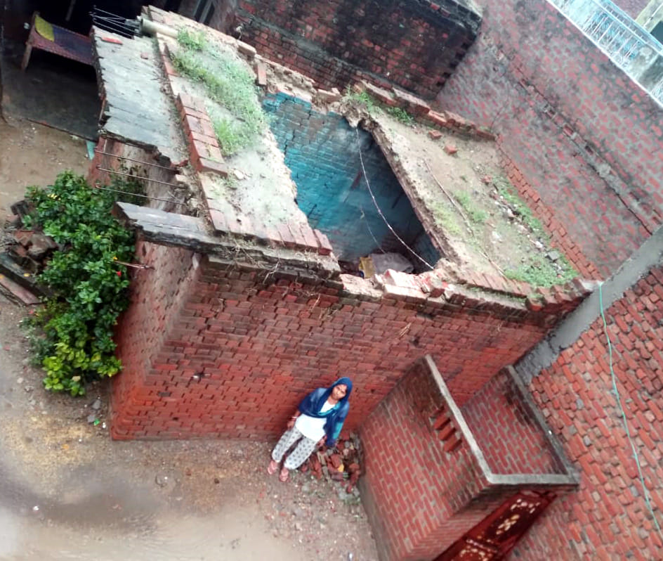 The roof of a dilapidated house collapsed during the rains.