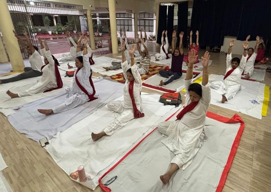 Seekers performed yoga asanas on Yogini Ekadashi.