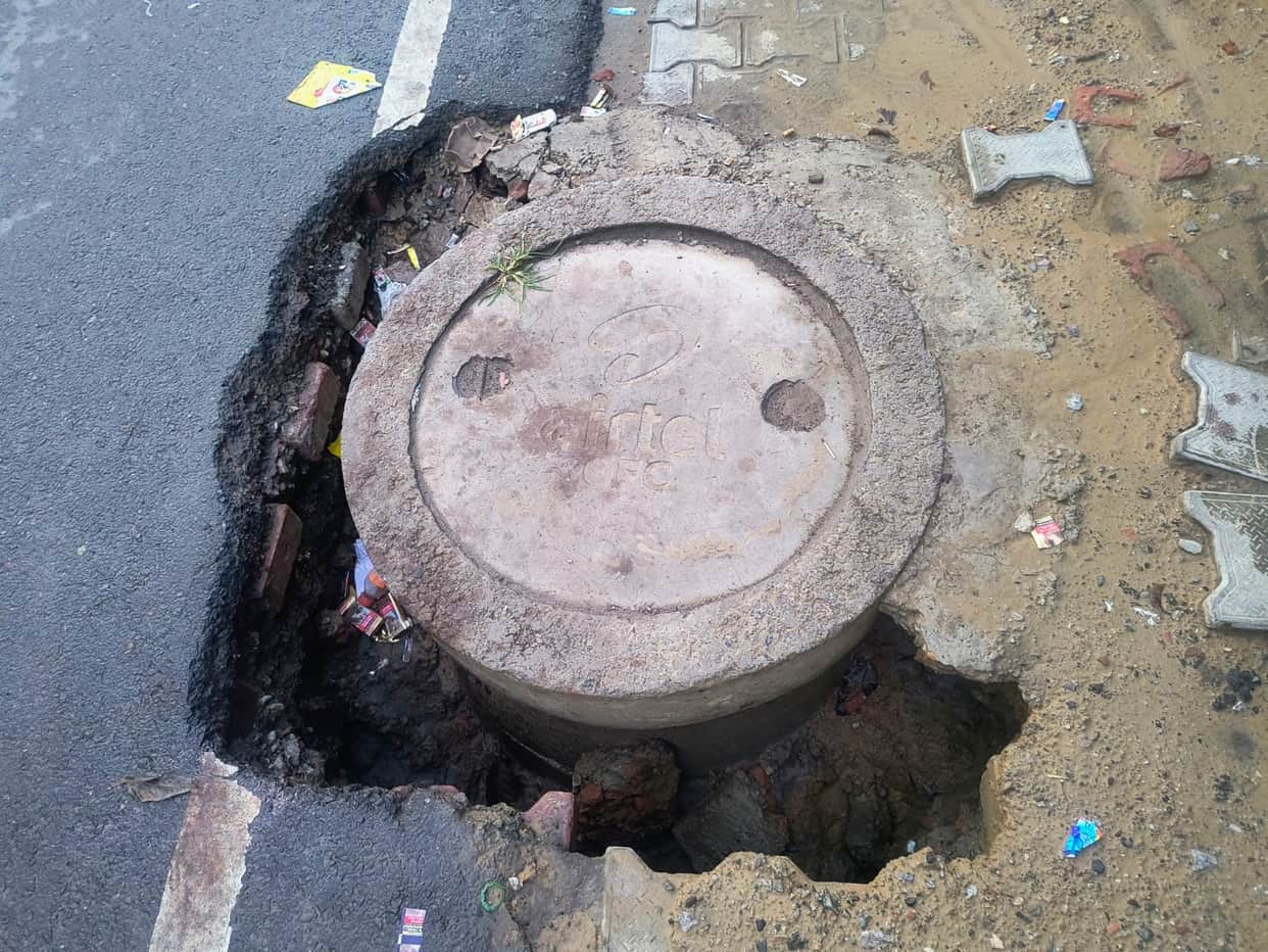 Potholes at every step, compounded by waterlogging... getting through is difficult.