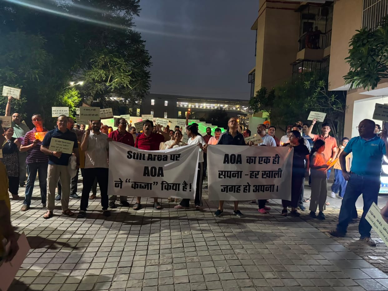 Residents of Princely Estate protest against encroachment.