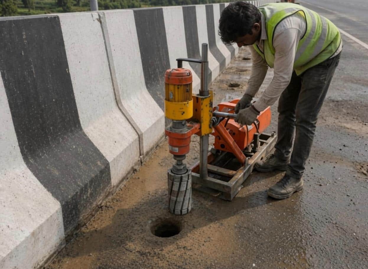 दिल्ली-देहरादून एक्सप्रेसवे पर कोर कटिंग करता कर्मी: संवाद