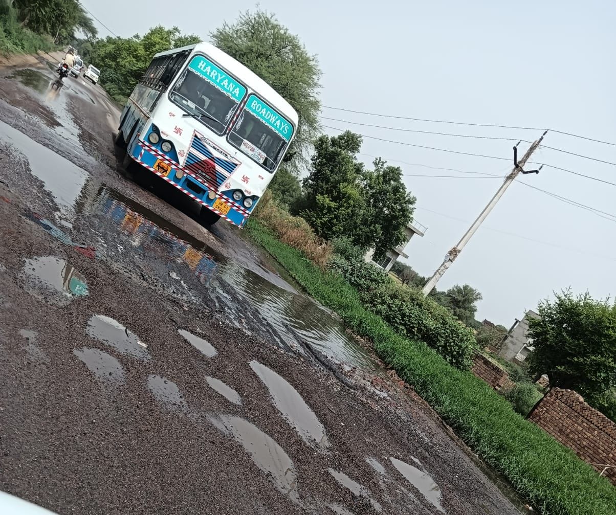 Loharu-Bhiwani extension highway riddled with potholes; motorists facing trouble.
