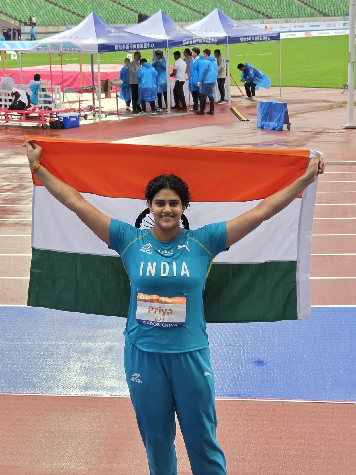 Priya, a daughter of Bhiwani, won the bronze medal in the discus throw event on Chinese soil.