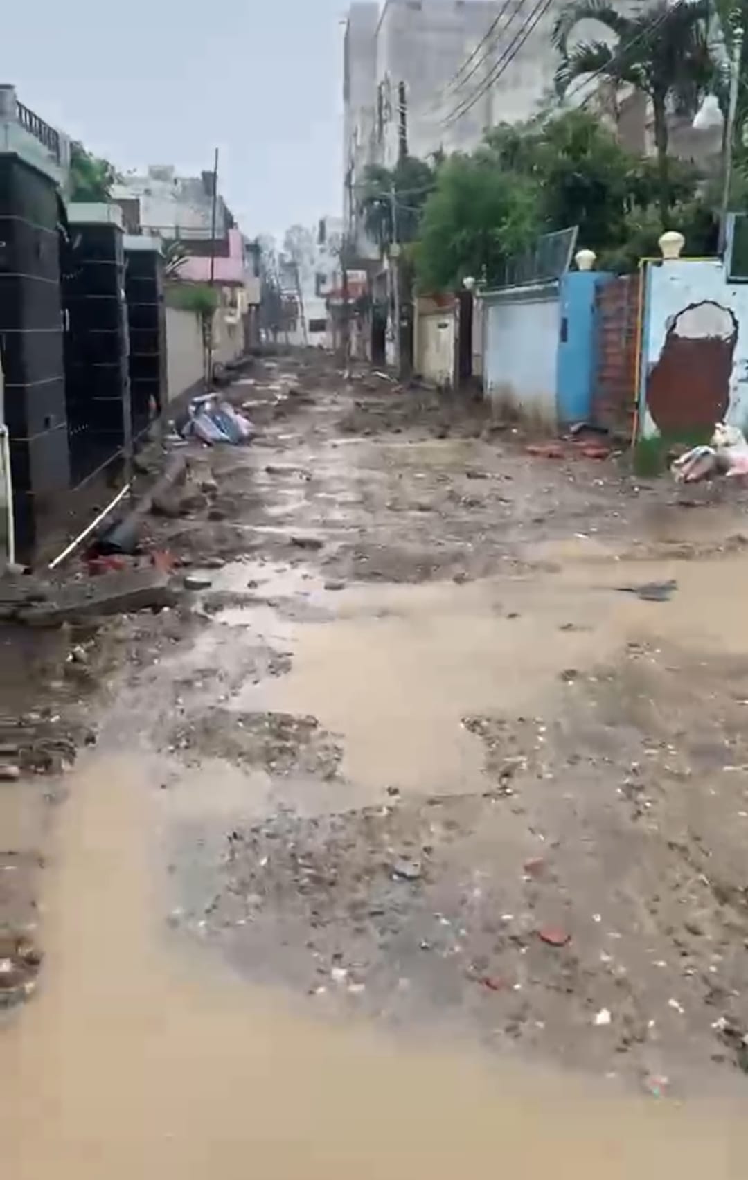 Street dug up for a month and a half; mud adds to the woes