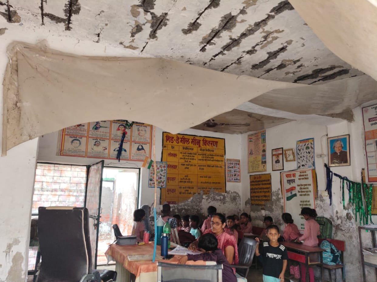 Classes held under dilapidated and leaking roofs in council schools.