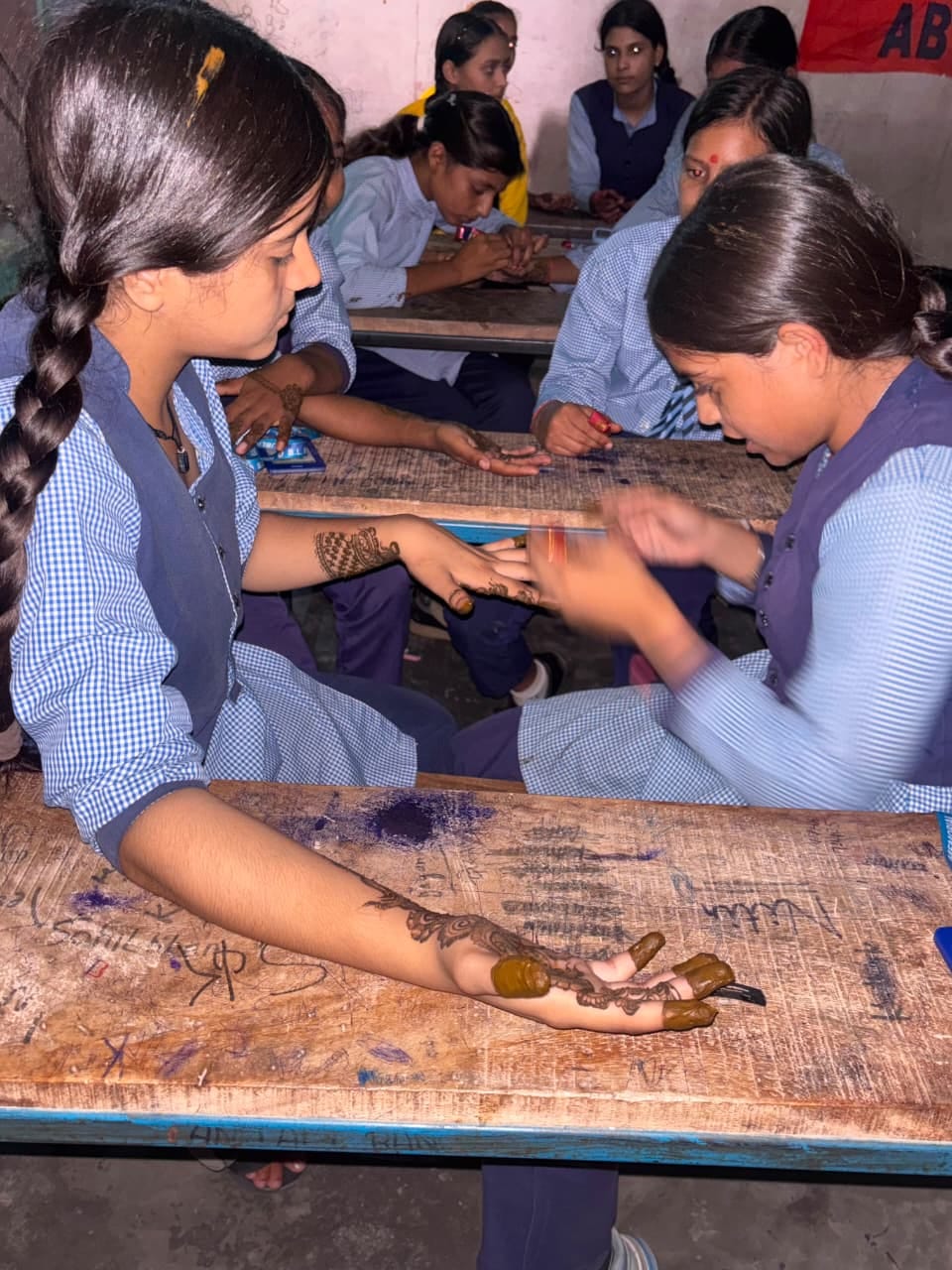Female students showcased their talent in the Mehndi competition.