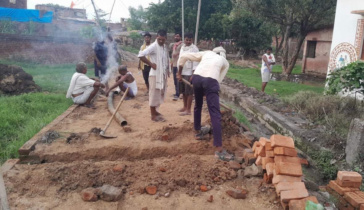 Work on constructing a CC road and a drain has begun in Asna.