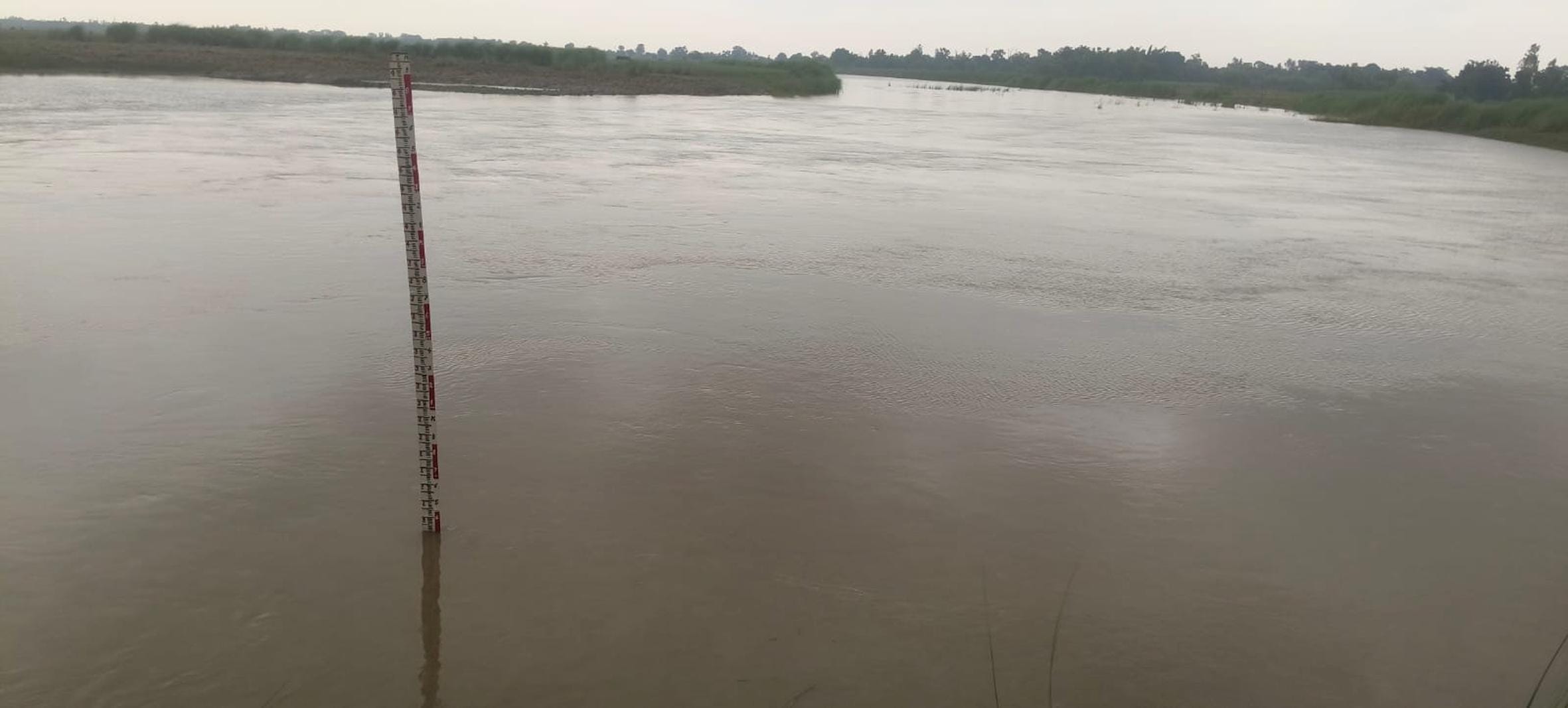 महसी में बौंडी के निकट बढ़ रहा सरयू नदी का जलस्तर। 
