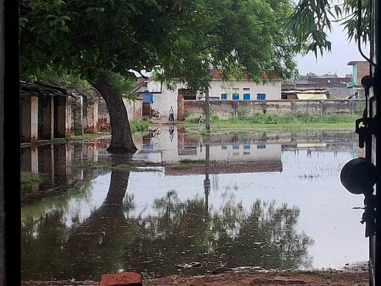 School premises turn into a pond due to rain; waterlogging in front of classrooms