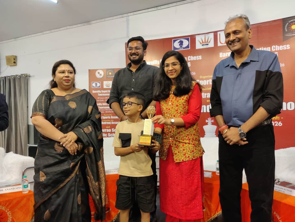 Six-year-old Abhayam from Gola won third place in chess