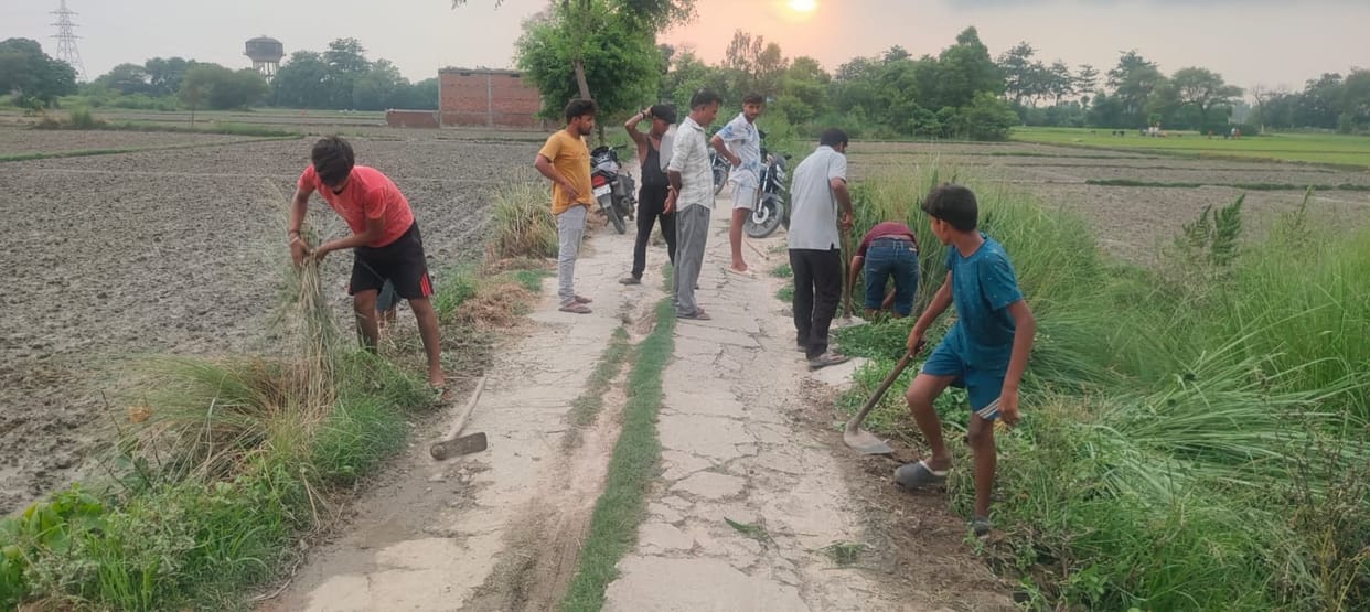 Youths set an example by clearing bushes through voluntary labor.