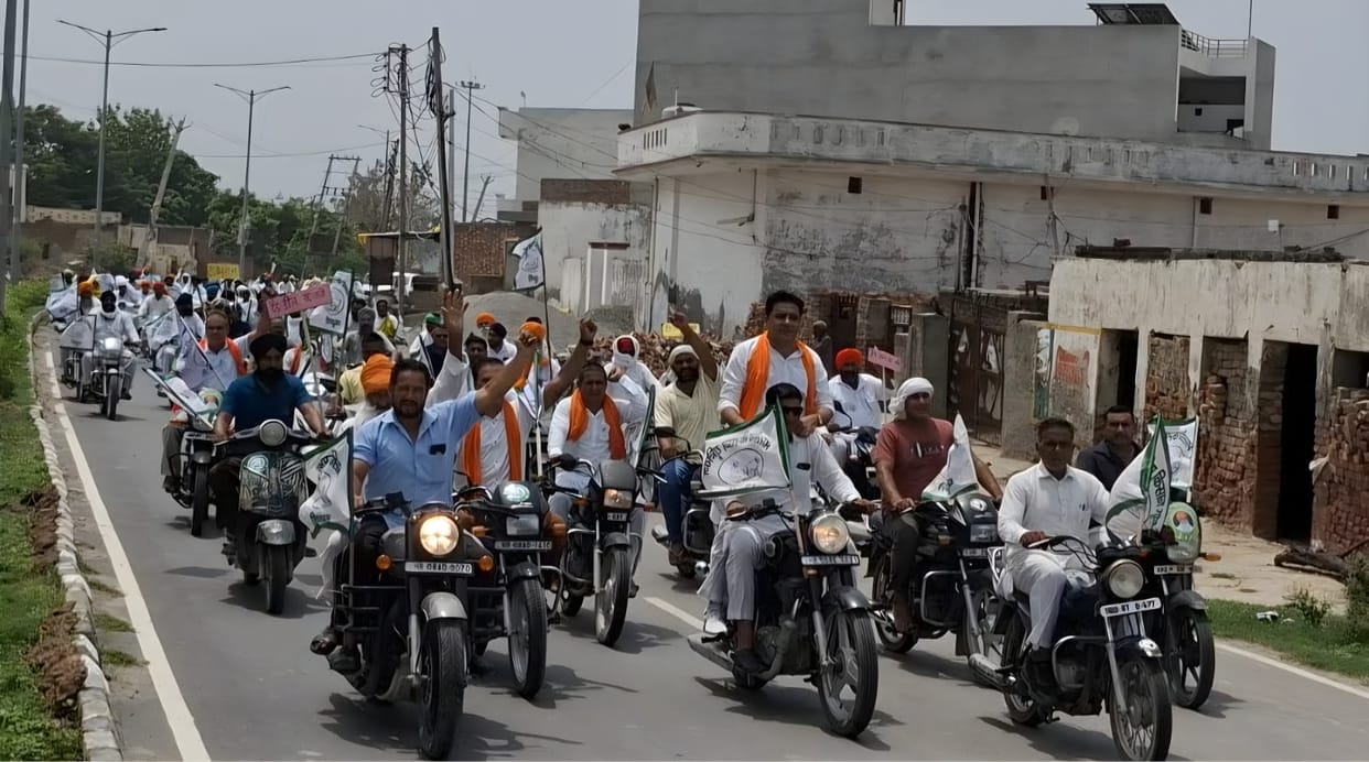BKU took out a motorcycle march in Pundri in opposition to the India-US trade deal.
