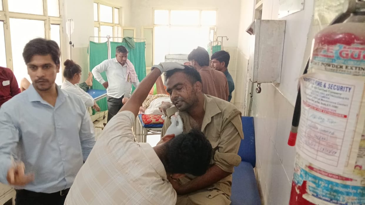 Forest department team pelted with stones upon arriving to investigate report of tree felling; forest guard injured.