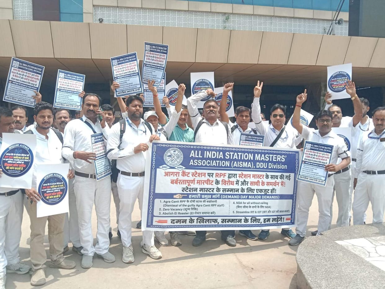 Station masters held a protest march and staged a sit-in.