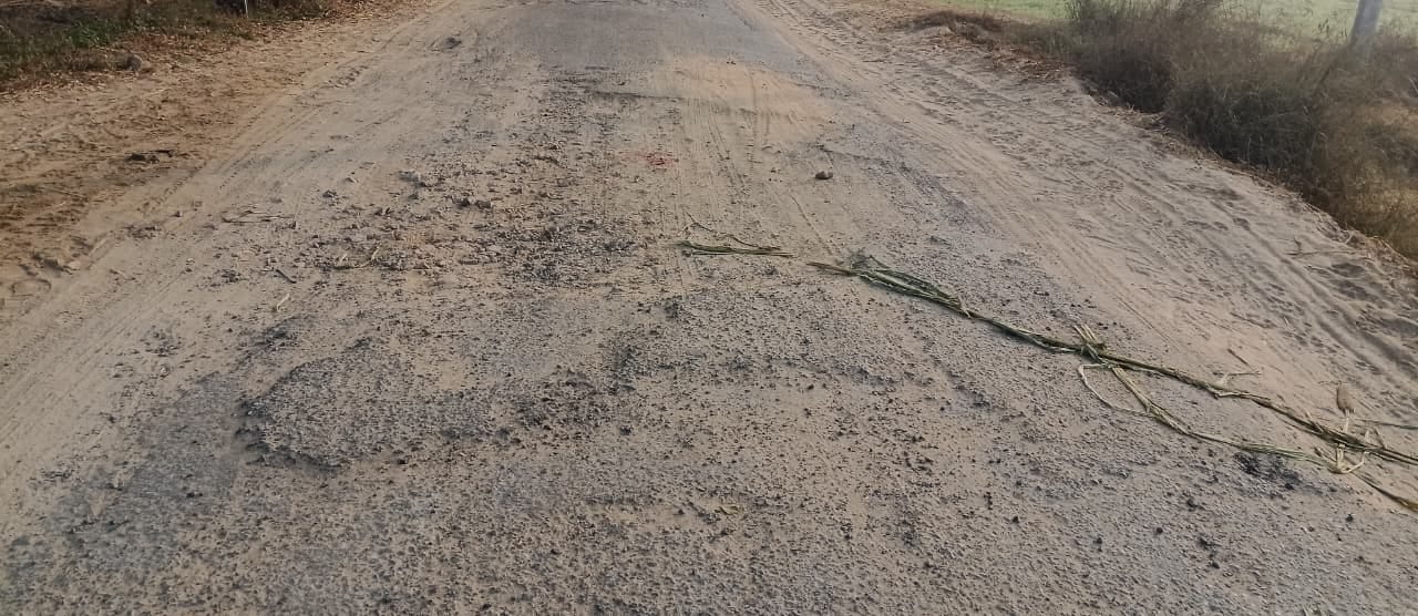 गांव नागपुर से खुंडन के बीच जर्जर सड़क। स्रोत ग्रामीण