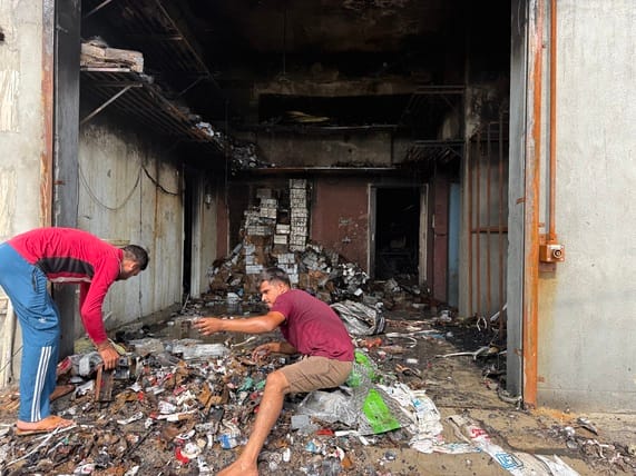 A massive fire broke out in an electrical goods showroom, burning goods and cash worth Rs 17 lakh.