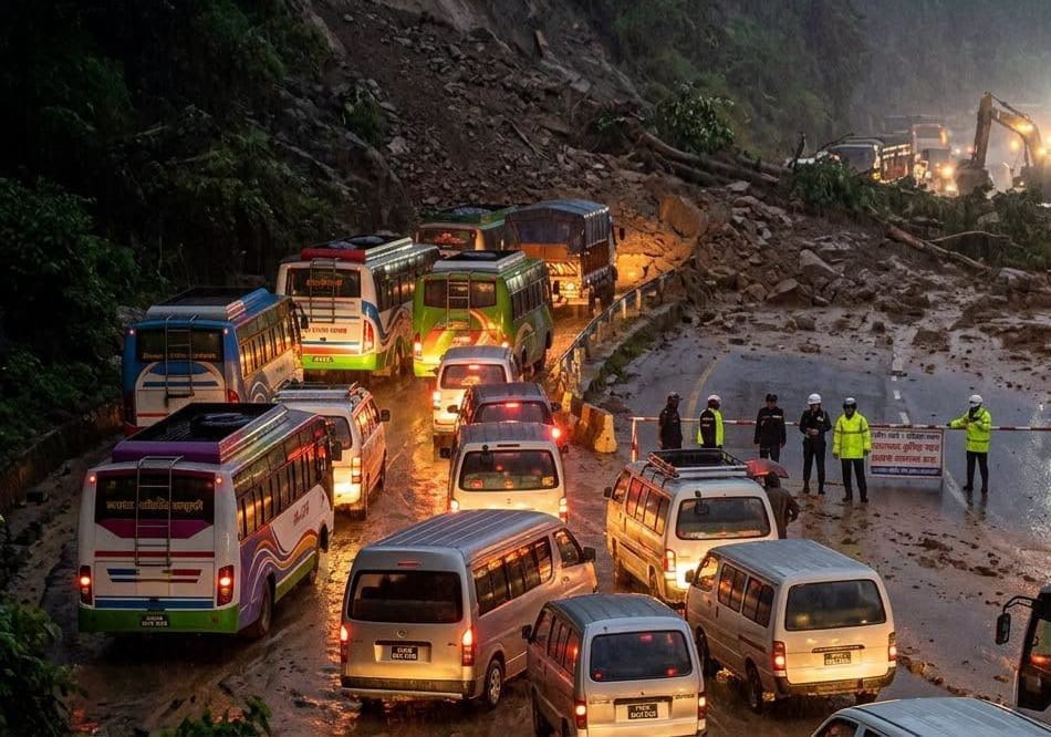 Narayangarh-Muglin road closed due to landslide; hundreds of travelers stranded.