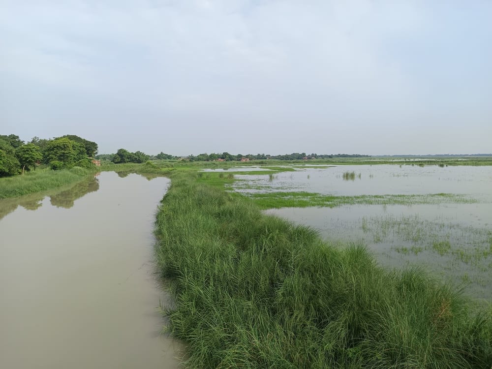 Doaba villages surrounded by floodwaters; crops submerged.